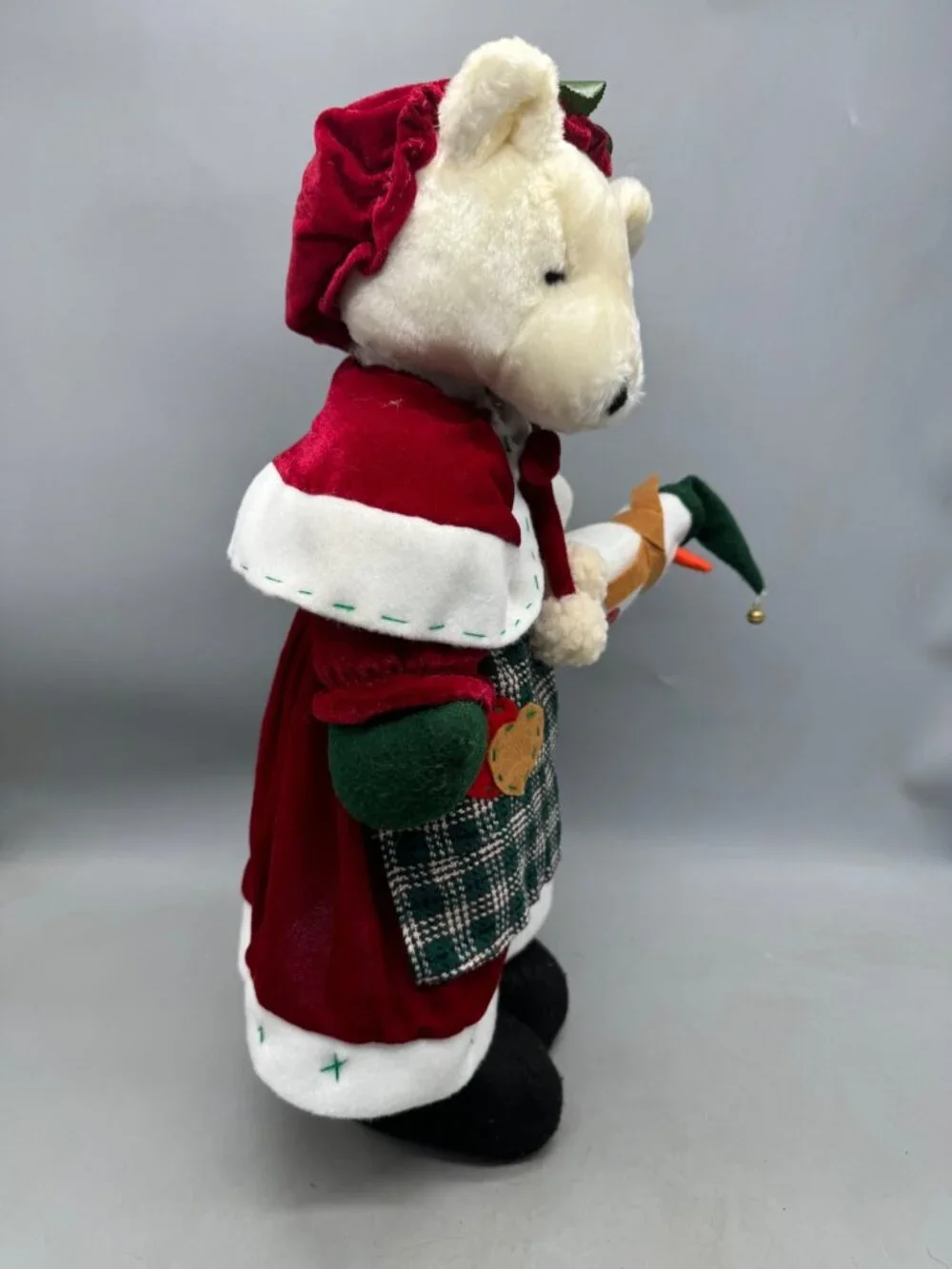 Vintage Great Gifts Christmas Teddy Bear In Red Velvet Outfit standing READ